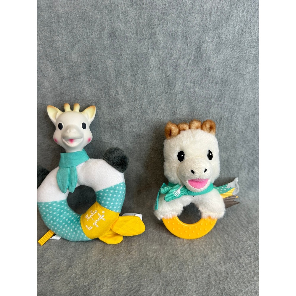 Set of 2 Sophie la Girafe‎ Plush Rattle Teether Baby Vulli France Sensory Set